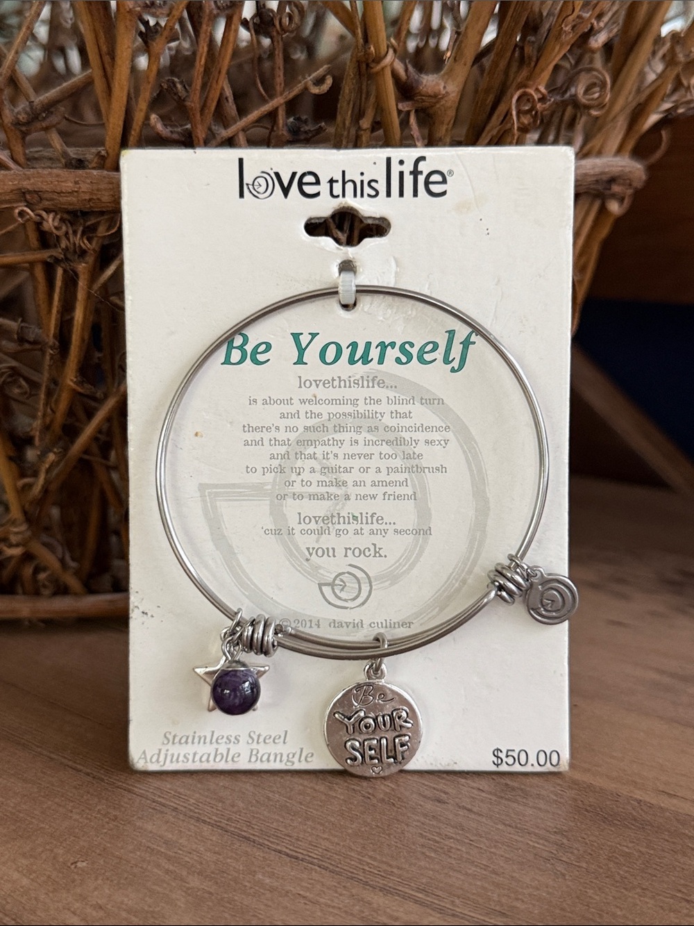 Love This Life Silver "Be Yourself" Adjustable Bangle Bracelet with charms